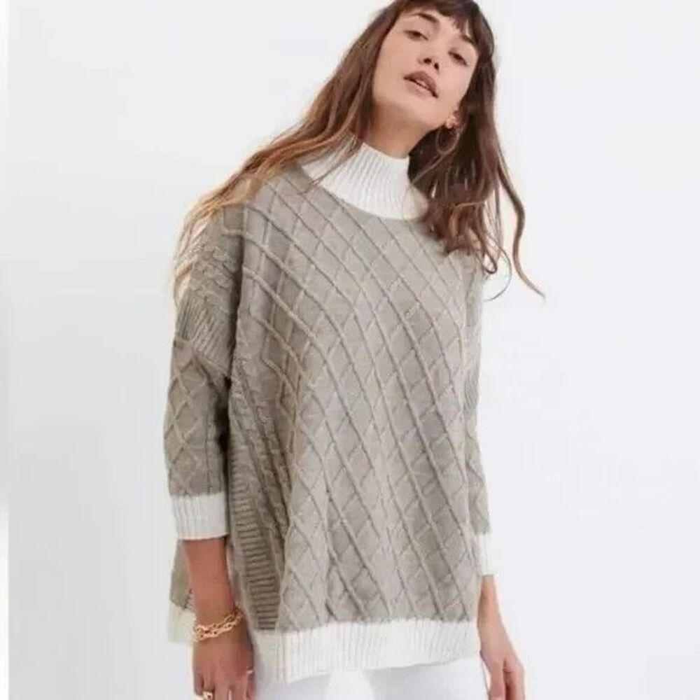 Mersea The Lisbon Traveler Mock Neck Side Slit Sweater Driftwood and Seasalt O/S